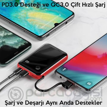Baseus Mini S 3A 10000mAh Dijital Gösterge Power Bank+Type C Şarj Başlık