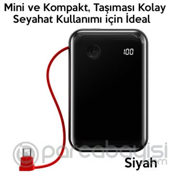 Baseus Mini S 3A 10000mAh Dijital Gösterge Power Bank+Type C Şarj Başlık