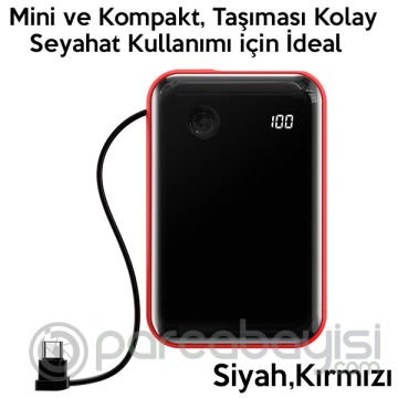 Baseus Mini S 3A 10000mAh Dijital Gösterge Power Bank+Type C Şarj Başlık