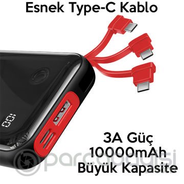 Baseus Mini S 3A 10000mAh Dijital Gösterge Power Bank+Type C Şarj Başlık