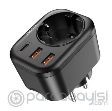 HOCO NS3 Multifonksiyonel Type-C + 2 USB + 240V Mega Hızlı Şarj Adaptörü Priz