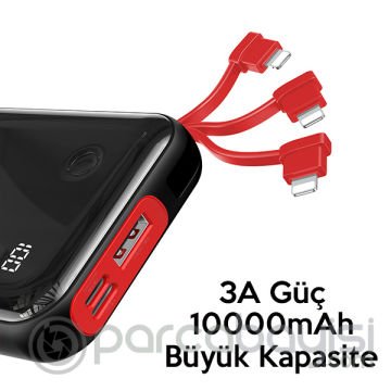 Baseus Mini S 3A 10000mAh Dijital Gösterge Power Bank+İPhone Şarj Başlık