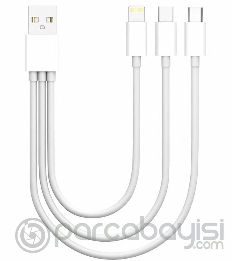 Ally 3 İn 1 Usb Type-C Micro Usb Ve İphone İçin Mini Usb Şarj Kablosu