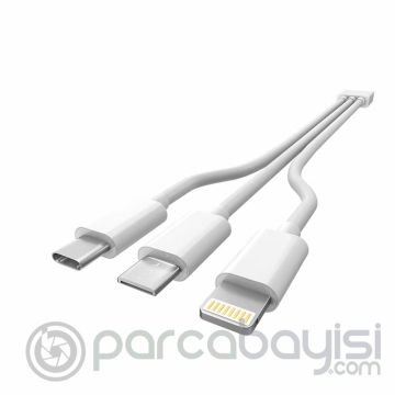 Ally 3 İn 1 Usb Type-C Micro Usb Ve İphone İçin Mini Usb Şarj Kablosu