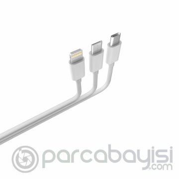 Ally 3 İn 1 Usb Type-C Micro Usb Ve İphone İçin Mini Usb Şarj Kablosu