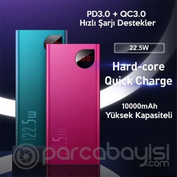 Baseus Adaman 22.5W Hızlı Şarj 10000mAh Power Bank Metal Kasa Digital dijital gösterge
