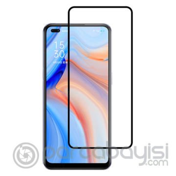 Oppo Reno 4  Full Glue Tempered Cam Ekran Koruyucu Full Kaplama