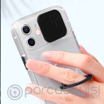 Ally iPhone 13 Pro Max 6.7inç Kılıf Sürgülü Kamera Lens Korumalı Yüzük Standlı Silikon Kılıf