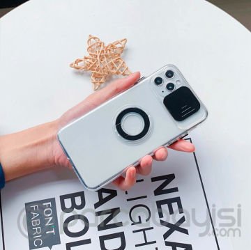 Ally iPhone 13 Pro Max 6.7inç Kılıf Sürgülü Kamera Lens Korumalı Yüzük Standlı Silikon Kılıf