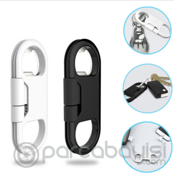 Metal Anahtarlık Ve Açacak Micro Usb Kablo