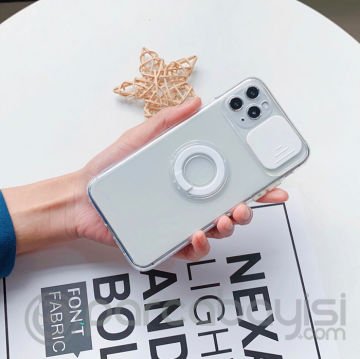 Ally iPhone 11 Pro Max 6.5inç Kılıf Sürgülü Kamera Lens Korumalı Yüzük Standlı Silikon Kılıf