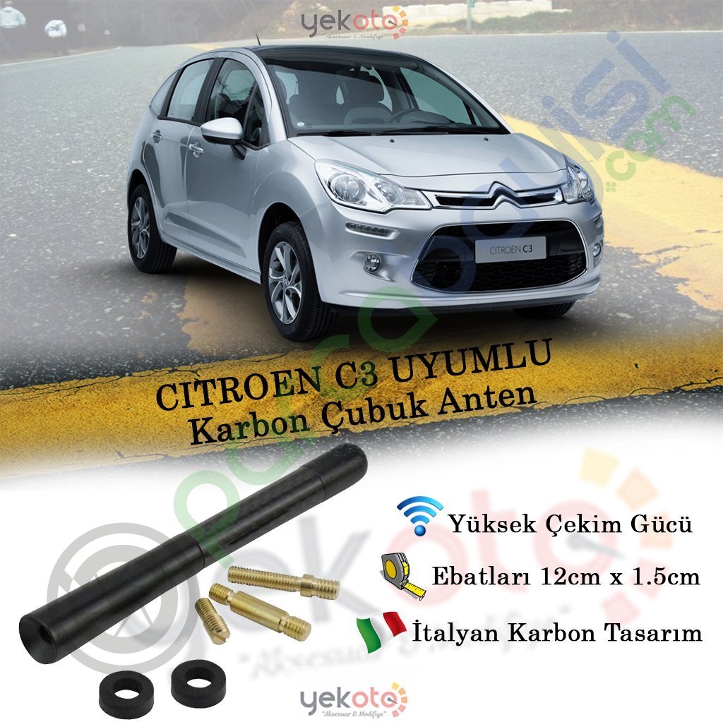 Cıtroen C3 Uyumlu Karbon Fiber Oto Radio Anteni Çubuk Anten