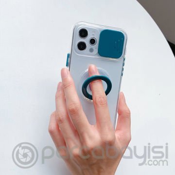 Ally iPhone 11 6.1inç Kılıf Sürgülü Kamera Lens Korumalı Yüzük Standlı Silikon Kılıf