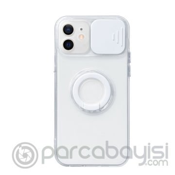Ally iPhone 12 6.1inç Kılıf Sürgülü Kamera Lens Korumalı Yüzük Standlı Silikon Kılıf