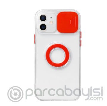 Ally iPhone 12 6.1inç Kılıf Sürgülü Kamera Lens Korumalı Yüzük Standlı Silikon Kılıf