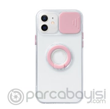 Ally iPhone 12 Mini 5.4inç Kılıf Sürgülü Kamera Lens Korumalı Yüzük Standlı Silikon Kılıf