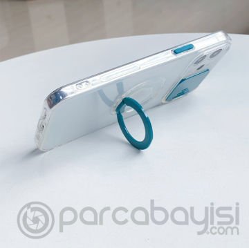 Ally iPhone 12 Mini 5.4inç Kılıf Sürgülü Kamera Lens Korumalı Yüzük Standlı Silikon Kılıf