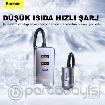 Baseus Share Together PPS 120W 4 Portlu (2 USB+2 Type-C) Hızlı Araç Şarjı 1.5m