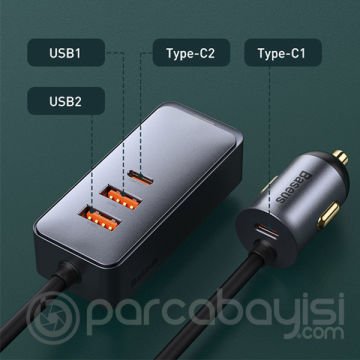 Baseus Share Together PPS 120W 4 Portlu (2 USB+2 Type-C) Hızlı Araç Şarjı 1.5m