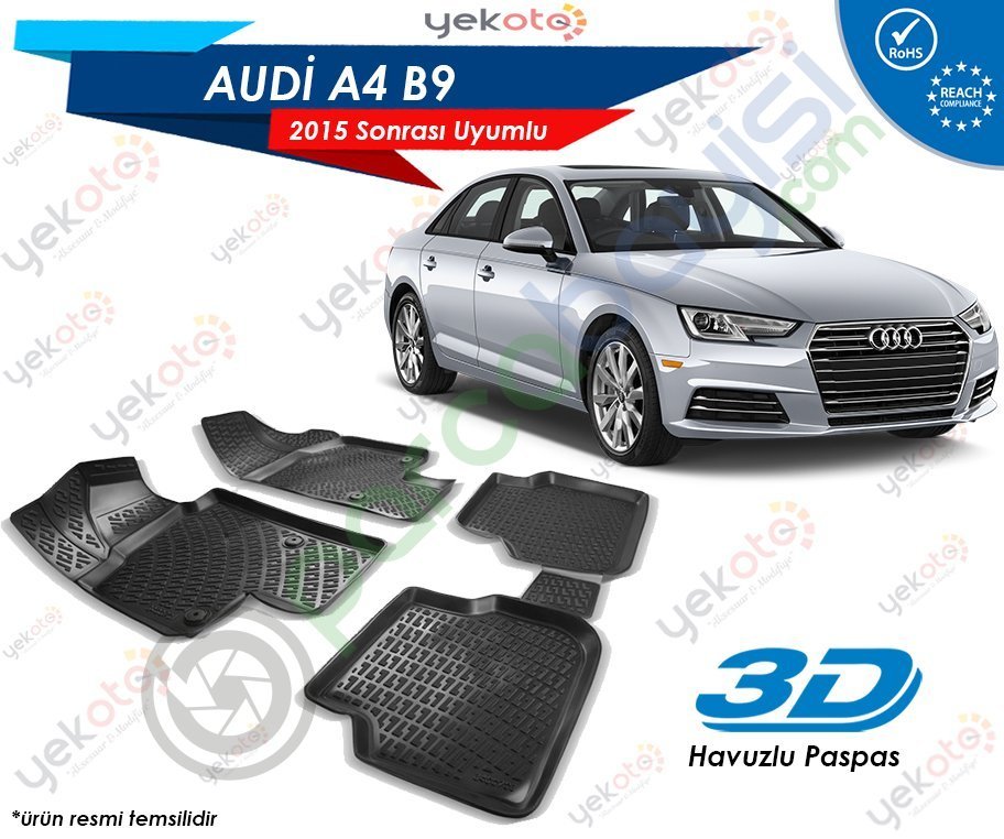 Audi A4 B9 2015 Sonrası Uyumlu Araca Özel 3D Havuzlu Paspas
