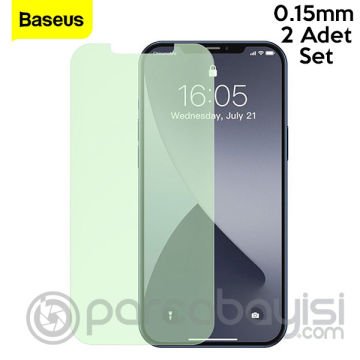 BASEUS İPhone 12 Mini 0.30mm Full Tempered Cam Ekran Koruyucu 2Set Anti-Bluelight