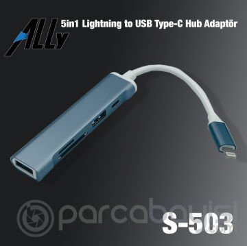 Ally S-503 5in1 Lightning to USB + SD Kart Hub Adaptör Çevirici Dönüştürücü