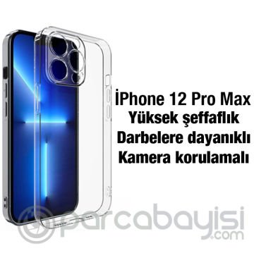 Ally iPhone 12 Pro Max 6.7inç Kılıf Kamera Korumalı Ultra İnce Şeffaf Silikon Kılıf