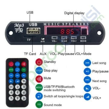 Usb/Aux/Sd Mp3 Decoder Dijital Ekranlı Bluetooth Uzaktan Kumandalı Dönüştürücü