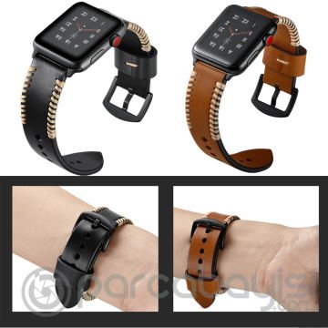 Ally Apple Watch 7-8 45mm 6-5-4 44mm Hakiki Deri Kordon Kayış 3-2-1 42mm