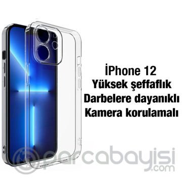 Ally iPhone 12 6.1inç Kılıf Kamera Korumalı Ultra İnce Şeffaf Silikon Kılıf