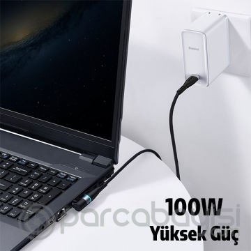 Baseus Zinc Manyetik Type-C to DC Round (5,5x2,5mm) Lenovo Laptop Şarj Kablosu 100W 2m