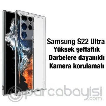 Ally Sm Galaxy S22 Ultra Kılıf Kamera Korumalı Ultra İnce Şeffaf Silikon Kılıf