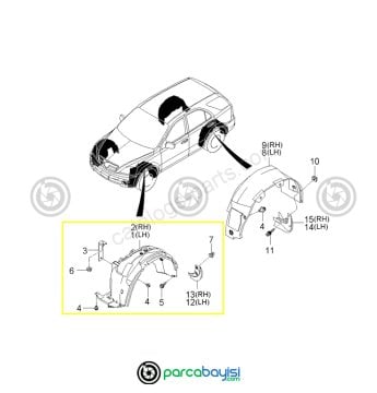 Kia Sorento Ön Çamurluk Davlumbazı Sol Orjinal | 868113E510
