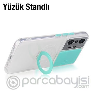 Ally Xiaomi 11T - 11T Pro 5G Kılıf Sürgülü Kamera Lens Korumalı Yüzük Standlı Silikon Kılıf