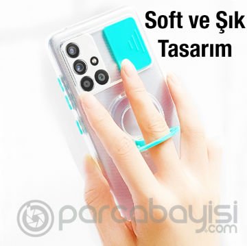 ALLY Samsung Galaxy M51 Kılıf Sürgülü Kamera Lens Korumalı Yüzük Standlı Silikon Kılıf