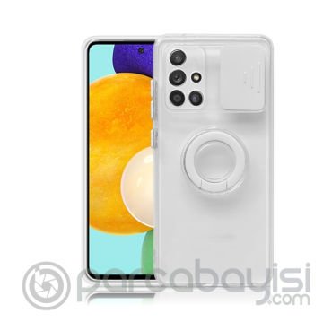 ALLY Samsung Galaxy M51 Kılıf Sürgülü Kamera Lens Korumalı Yüzük Standlı Silikon Kılıf