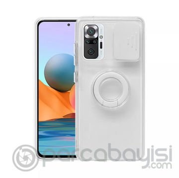 Redmi Note 10 Pro-Pro Max Kılıf Sürgülü Kamera Lens Korumalı Yüzük Standlı Silikon Kılıf