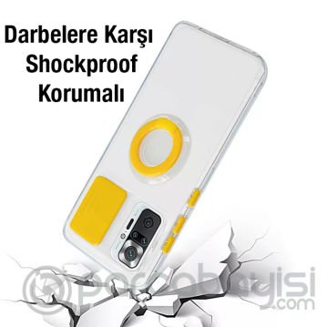 Redmi Note 10 Pro-Pro Max Kılıf Sürgülü Kamera Lens Korumalı Yüzük Standlı Silikon Kılıf