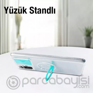 Redmi Note 10 Pro-Pro Max Kılıf Sürgülü Kamera Lens Korumalı Yüzük Standlı Silikon Kılıf