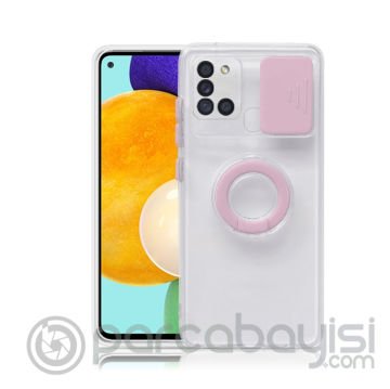 SM Galaxy A21S (SM-A217) Kılıf Sürgülü Kamera Lens Korumalı Yüzük Standlı Silikon Kılıf