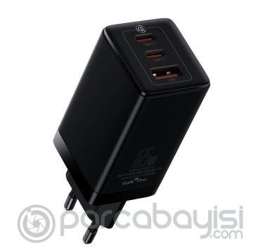 Baseus Gan3 Pro 65W 2 Type-C + USB Hızlı Şarj Başlığı Adaptörü ve Hızlı Şarj Type-C Kablosu Seti
