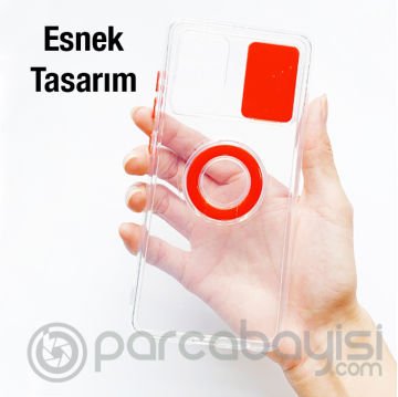 Xiaomi Mi 11 Lite Kılıf Sürgülü Kamera Lens Korumalı Yüzük Standlı Silikon Kılıf