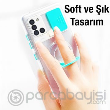 Xiaomi Mi 11 Lite Kılıf Sürgülü Kamera Lens Korumalı Yüzük Standlı Silikon Kılıf