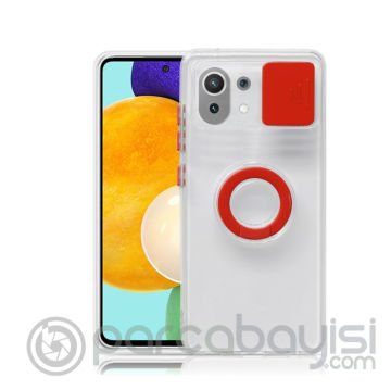 Xiaomi Mi 11 Lite Kılıf Sürgülü Kamera Lens Korumalı Yüzük Standlı Silikon Kılıf