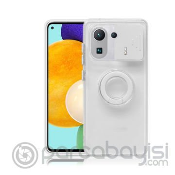 Ally Xiaomi Mi 11 Pro Kılıf Sürgülü Kamera Lens Korumalı Yüzük Standlı Silikon Kılıf