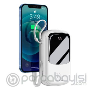 Baseus Qpow Dijital Göstergeli 20000mAh 20W Hızlı Şarj Powerbank iPhone Lightning Kablolu
