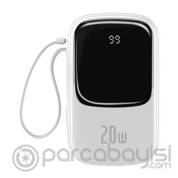 Baseus Qpow Dijital Göstergeli 20000mAh 20W Hızlı Şarj Powerbank iPhone Lightning Kablolu