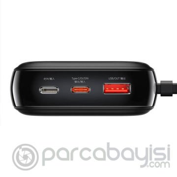 Baseus Qpow Dijital Göstergeli 20000mAh 20W Hızlı Şarj Powerbank iPhone Lightning Kablolu