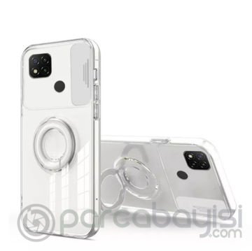 ALLY Xiaomi Redmi 9C Kılıf Sürgülü Kamera Lens Korumalı Yüzük Standlı Silikon Kılıf