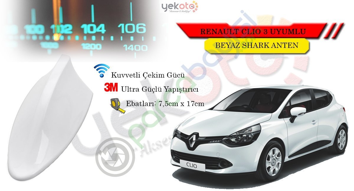 Renault Clio 3 Uyumlu Beyaz Shark Anten Köpek Balığı Anten